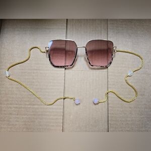 Loom And Pearl Armless Pink Tinted Sunglasses With Crystal Peaches